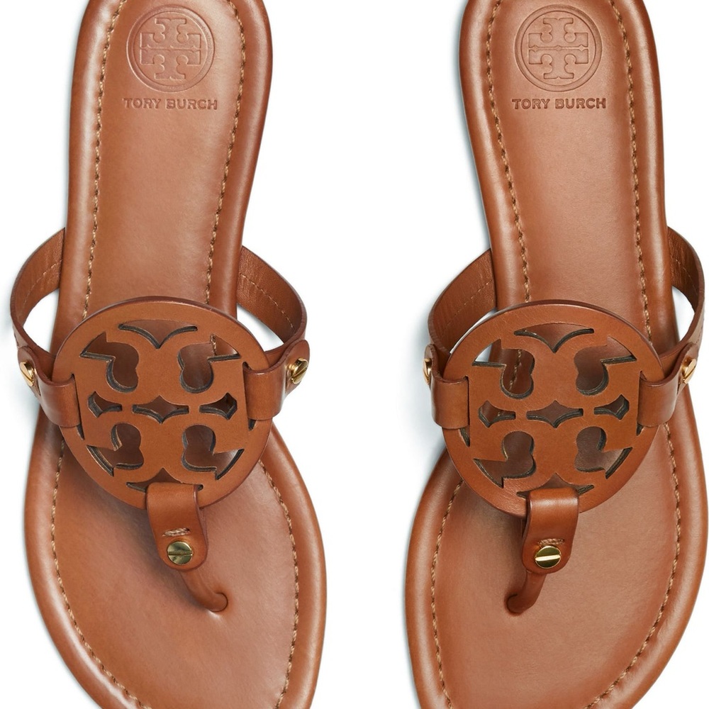 Tory Burch Brown Miller Sandals with Iconic Medallion